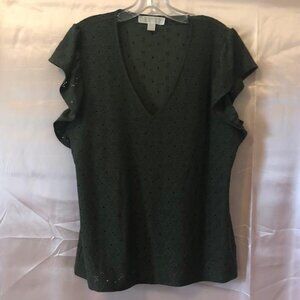 Michael Kors Flounce Cap Sleeve Blouse, US Size Large, Green Very Good Condition